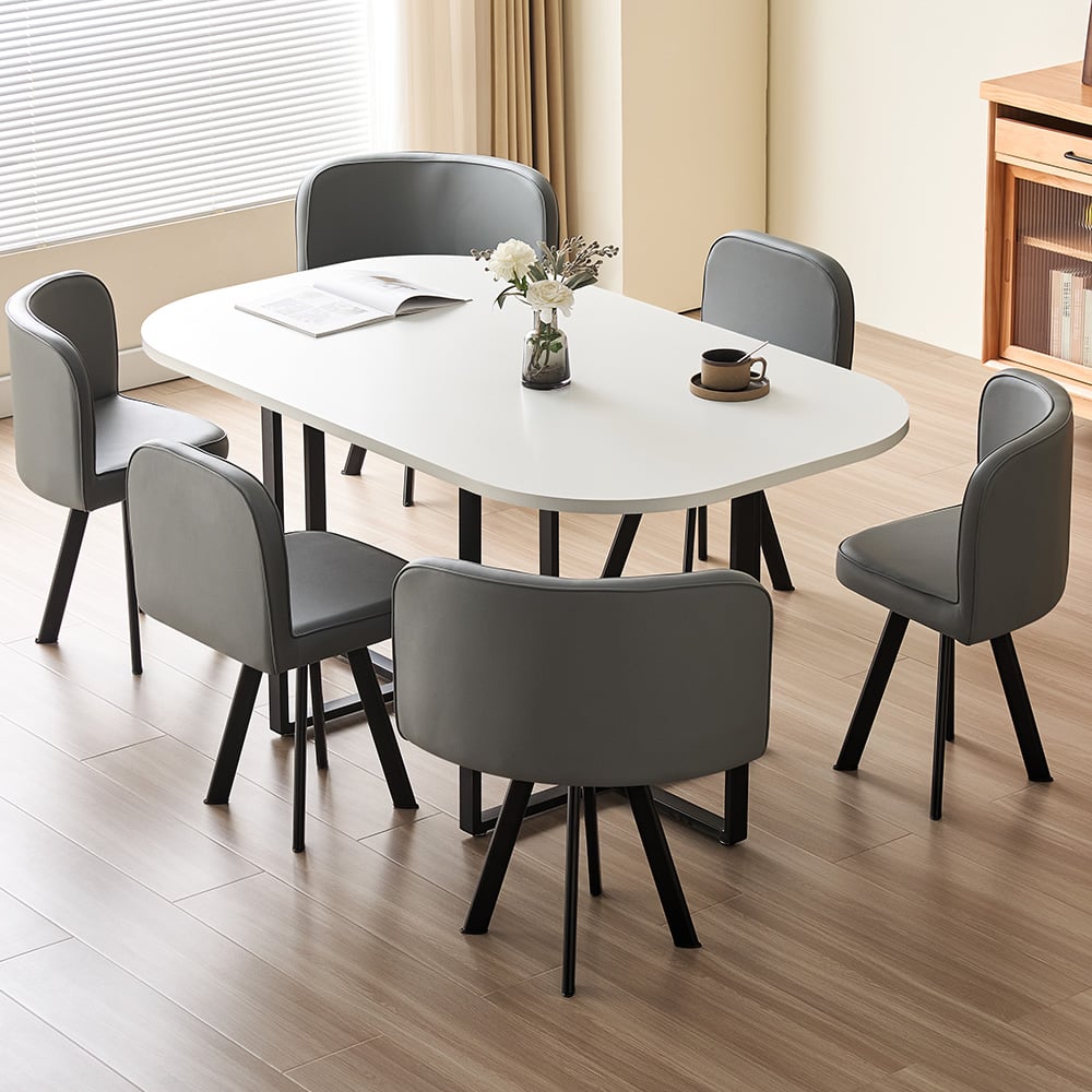 Comfy Living 6 Seater Dining Set White and Grey Image 1