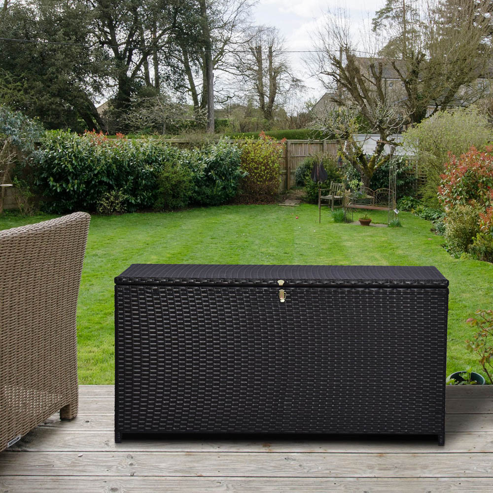 Outsunny Black Large Rattan Garden Storage Box Image 2