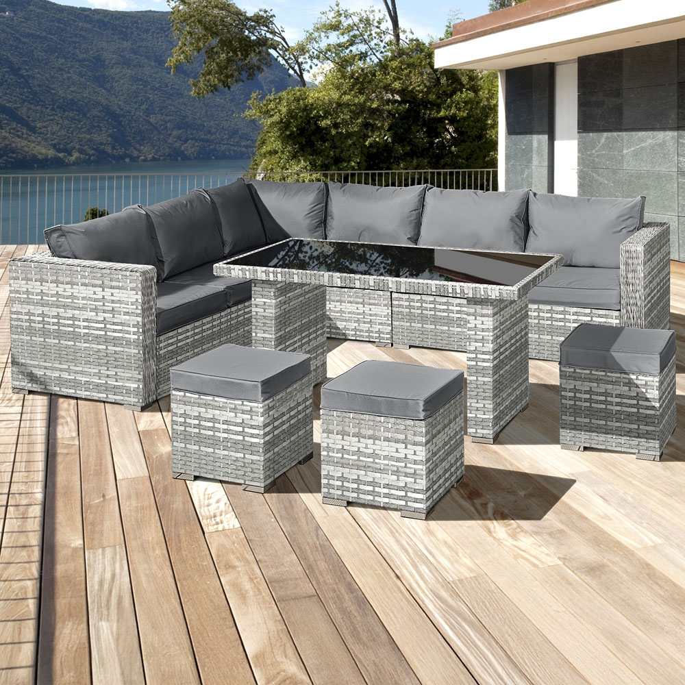Oseasons Aruba 9 Seater Dove Grey Rattan Corner Dining Set Image 1