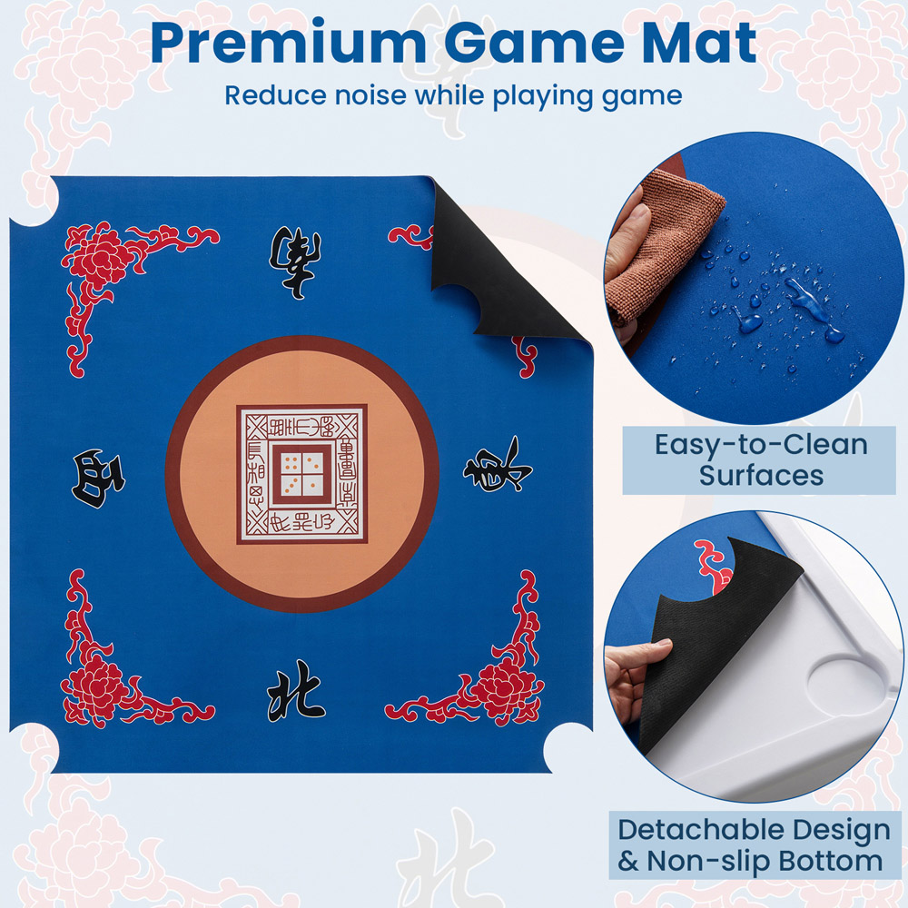 Costway Blue Folding Mahjong Table with Cup Holder Image 7