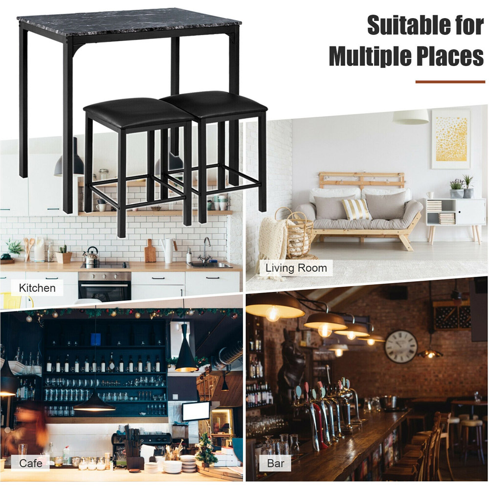 Costway 2 Seater Faux Leather Dining Set Black Image 8