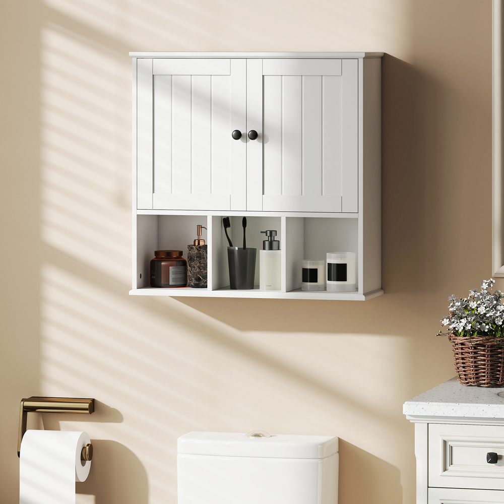 Portland 2 Door 3 Shelf White Wall-Mounted Bathroom Storage Cabinet Image 3