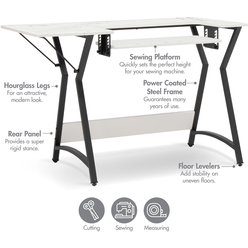 Sewing Online 13298 White and Black Hourglass Sewing Table with Gridded Top Image 6