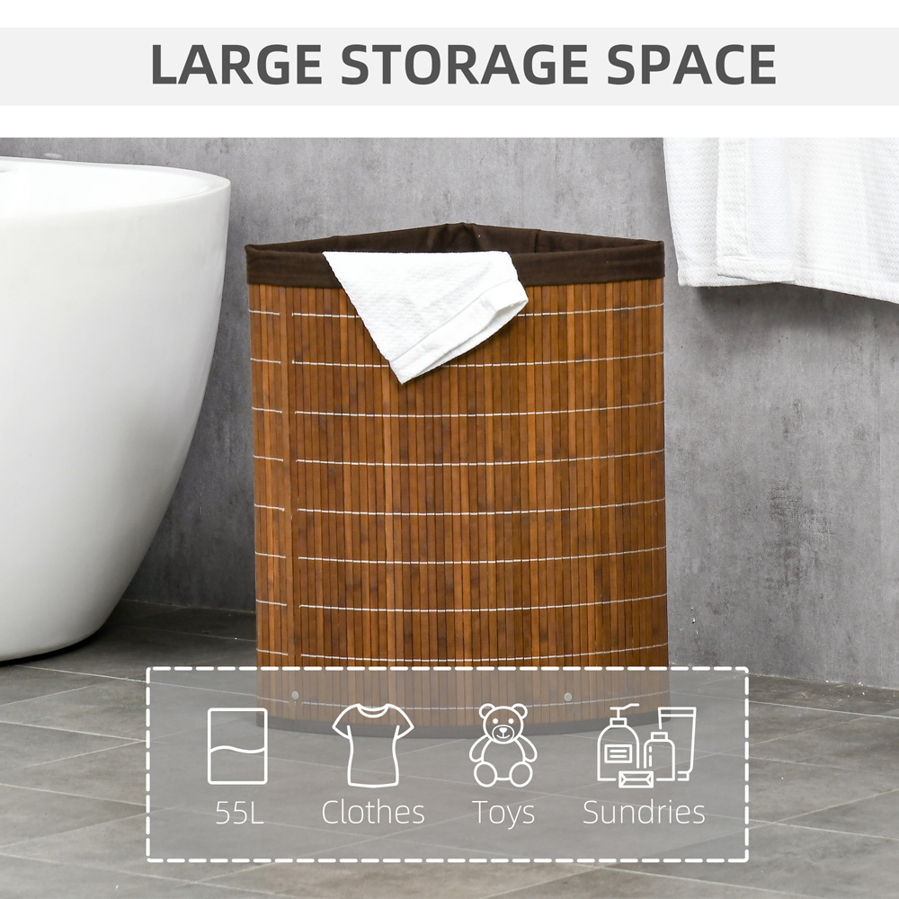 HOMCOM Brown Bamboo Corner Laundry Hamper 55L Image 8