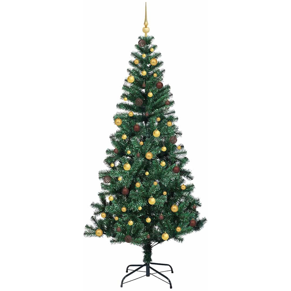 vidaXL Pre-Lit Gold and Bronze Baubles Green Artificial Christmas Tree 8ft Image 4