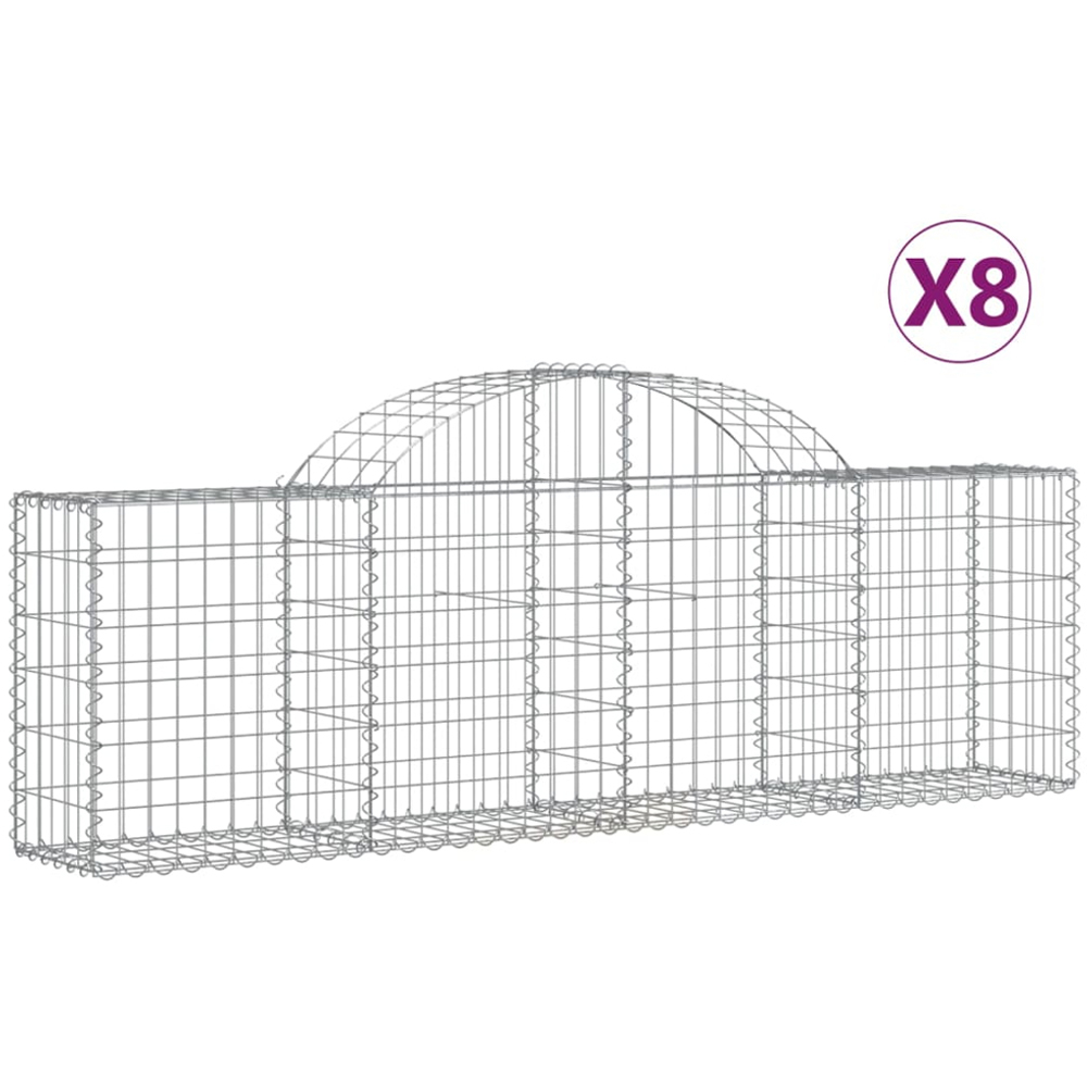 vidaXL Silver Galvanised Iron Arched Gabion Basket 200 x 30 x 60/80cm 8 Pack Image 2