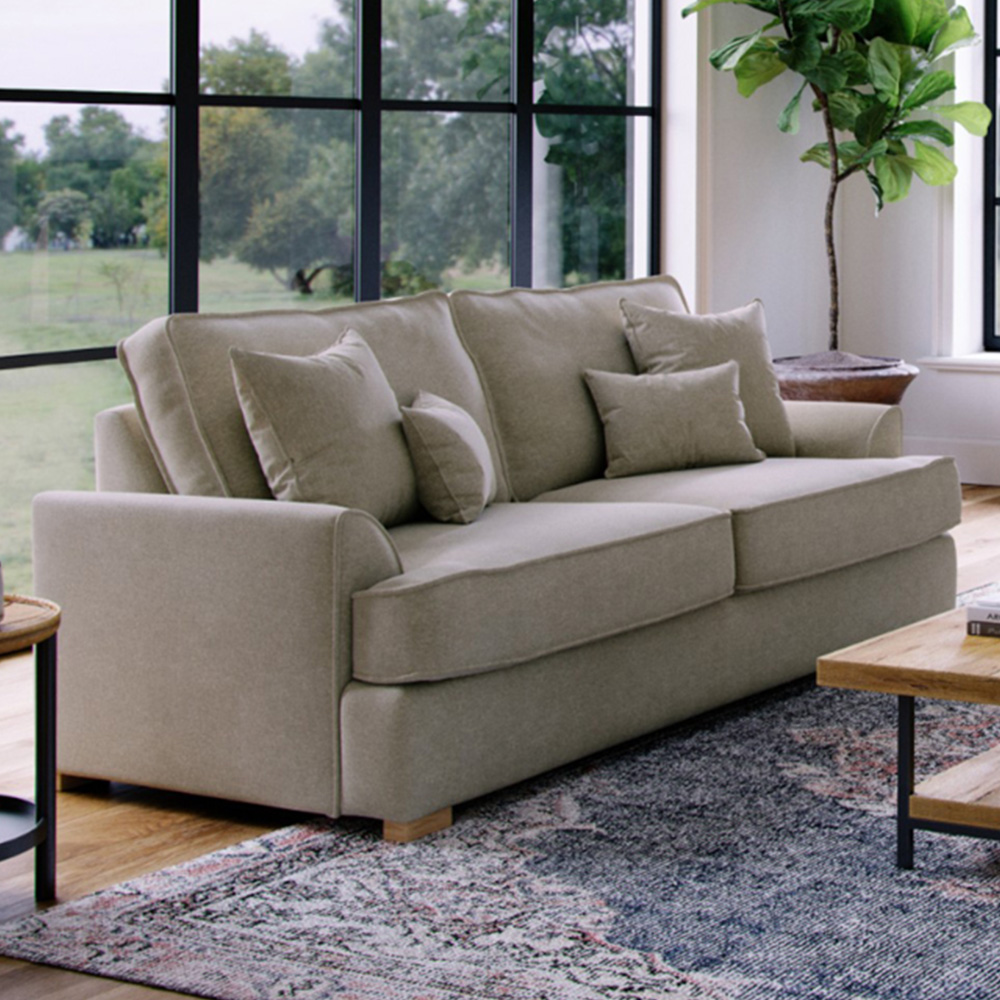 Alba City 3 Seater Stone Fabric Sofa Image 1