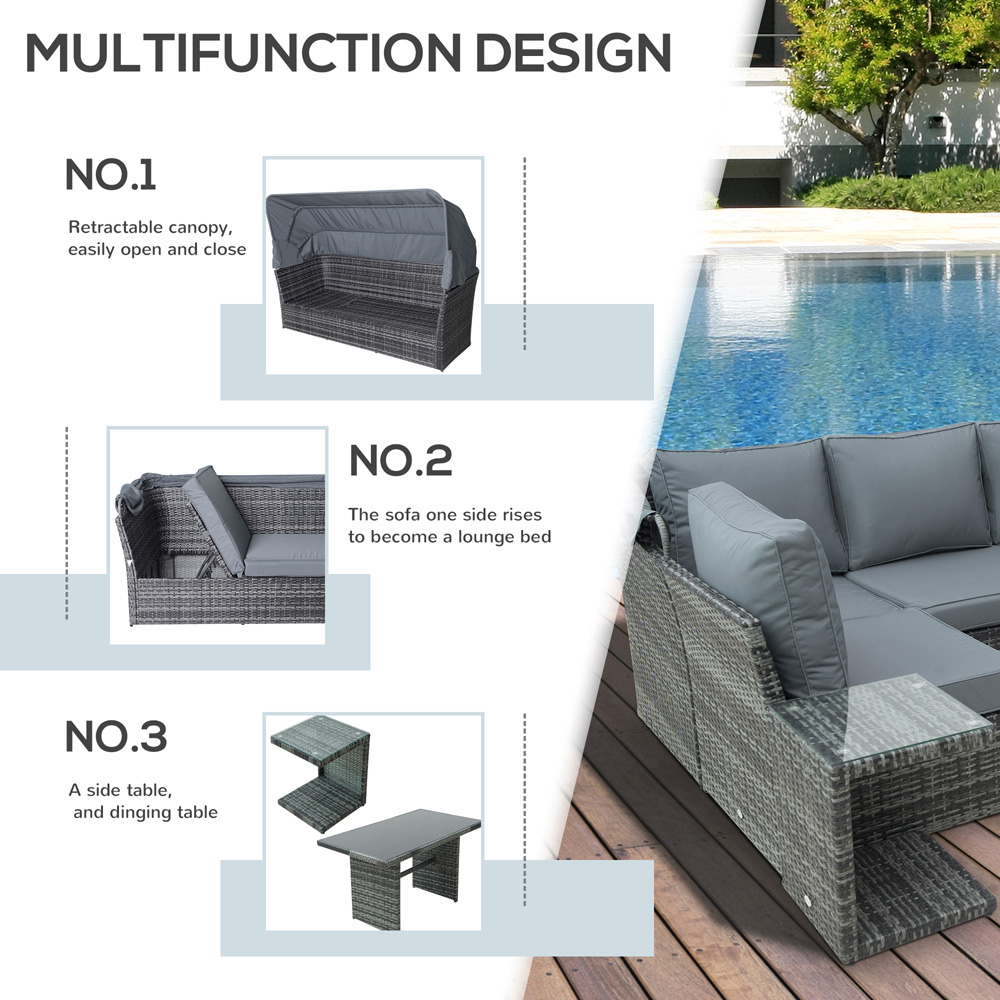 Outsunny 5 Seater Mixed Grey Rattan Garden Sofa Set Image 6