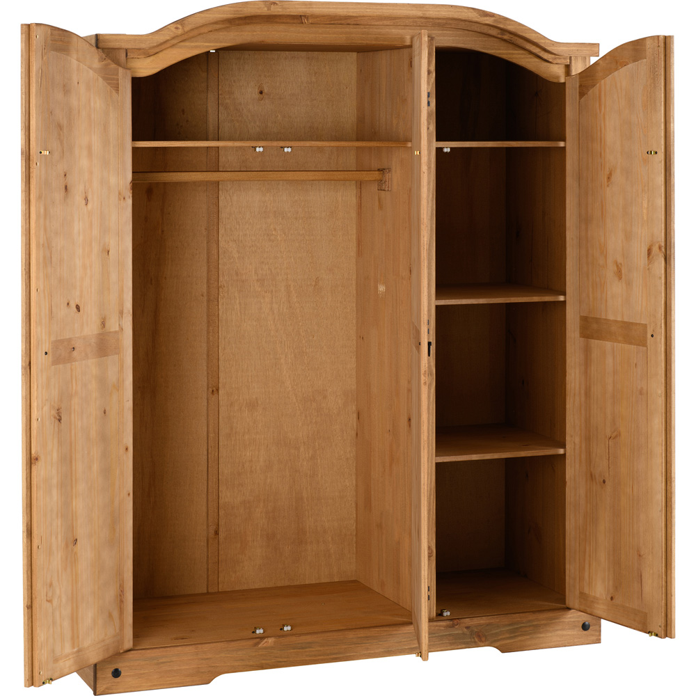 Seconique Corona 3 Door Distressed Waxed Pine Wardrobe Image 4