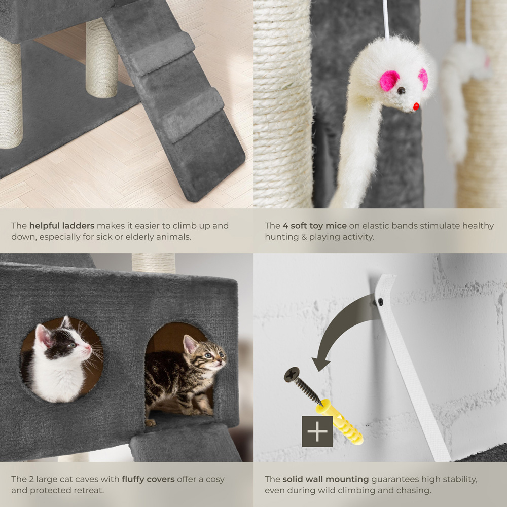 tectake Knuti Anthracite Cat Tree with Scratching Post 186cm Image 4