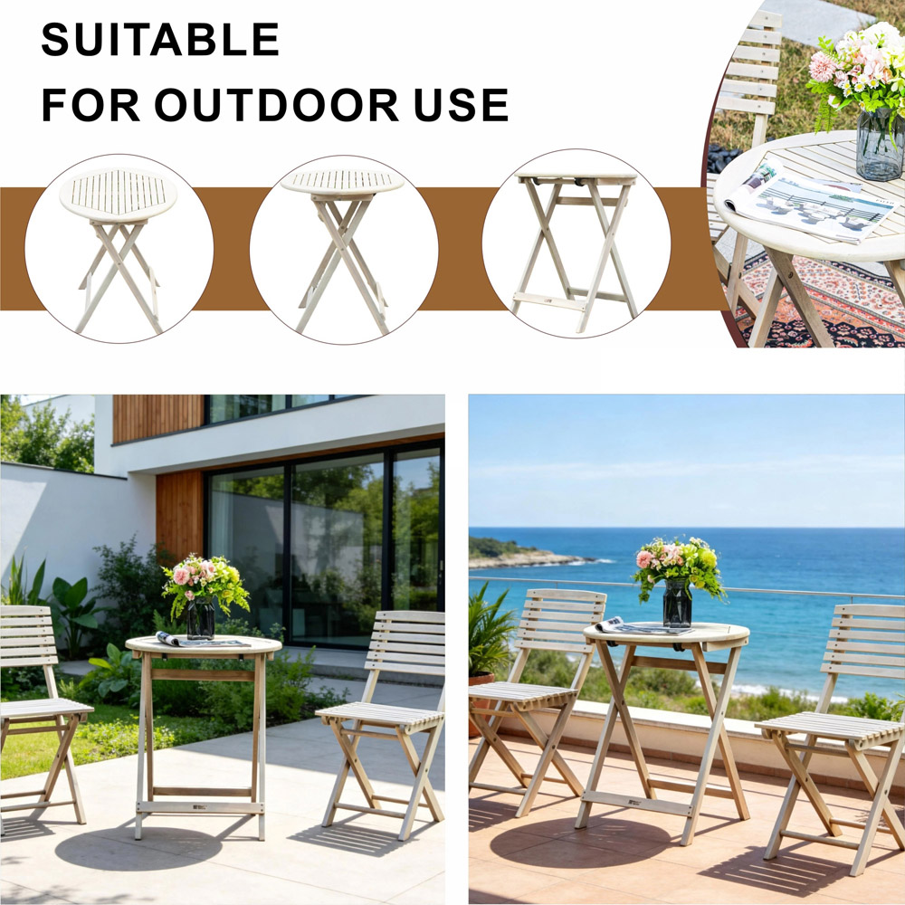 Direct Wicker 2 Seater Sanded Natural Finish Wooden Round Foldable Bistro Set Image 8