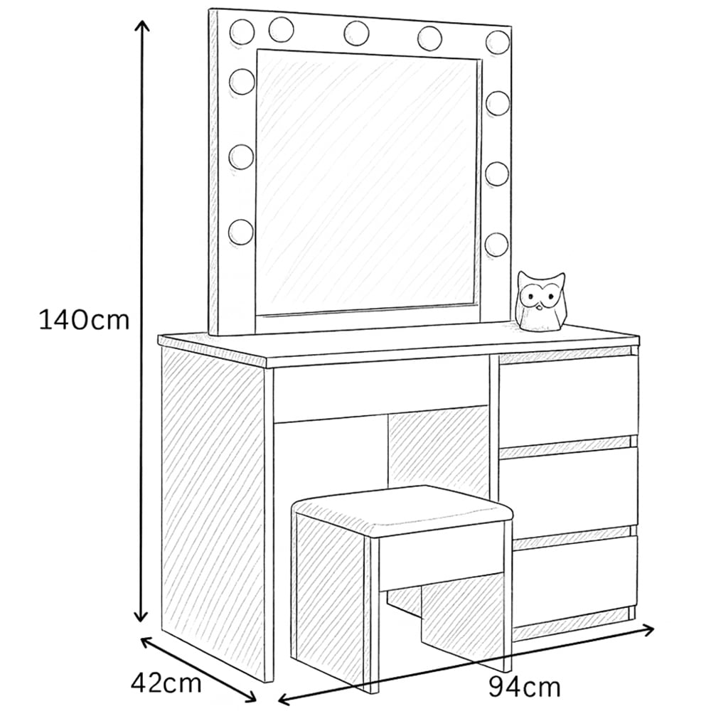 Portland 4 Drawer White Dressing Table Set with LED Mirror Image 9
