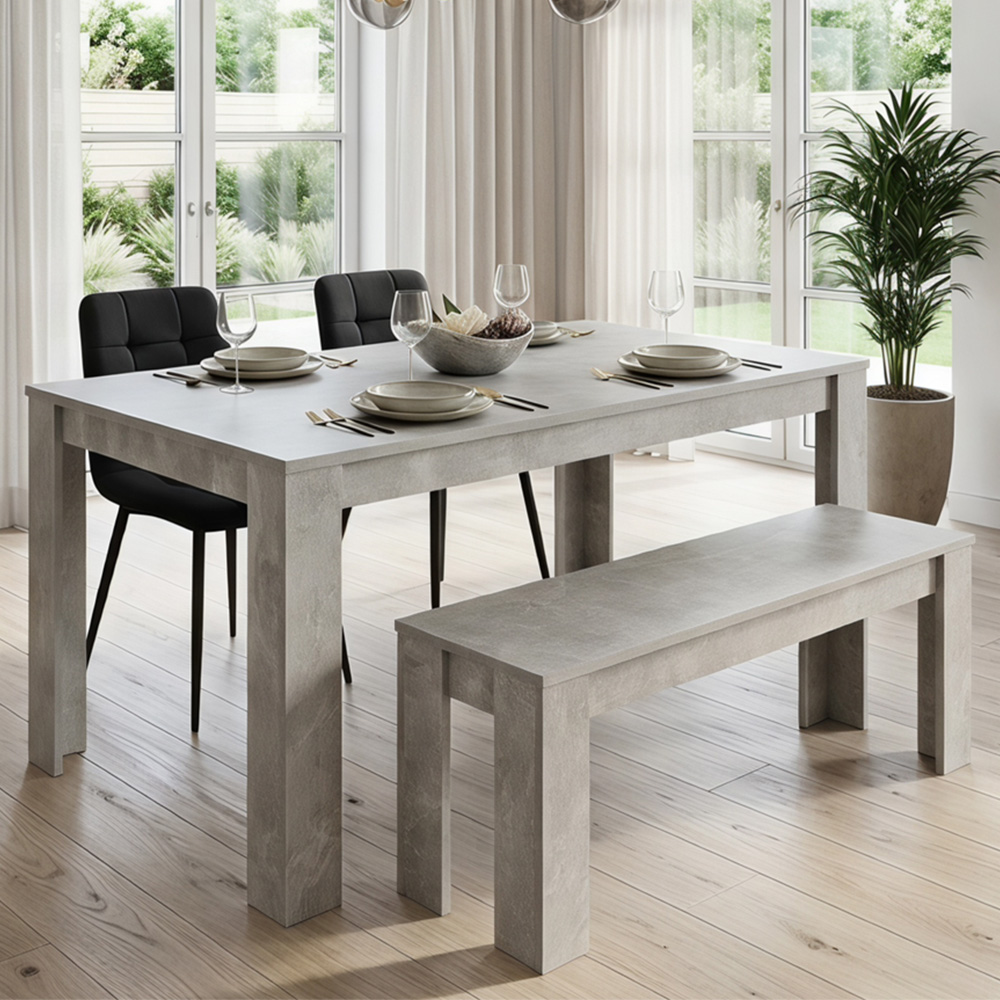 Kosy Koala 4 Seater Velvet Dining Bench Set Stone Grey Effect and Black Image 1