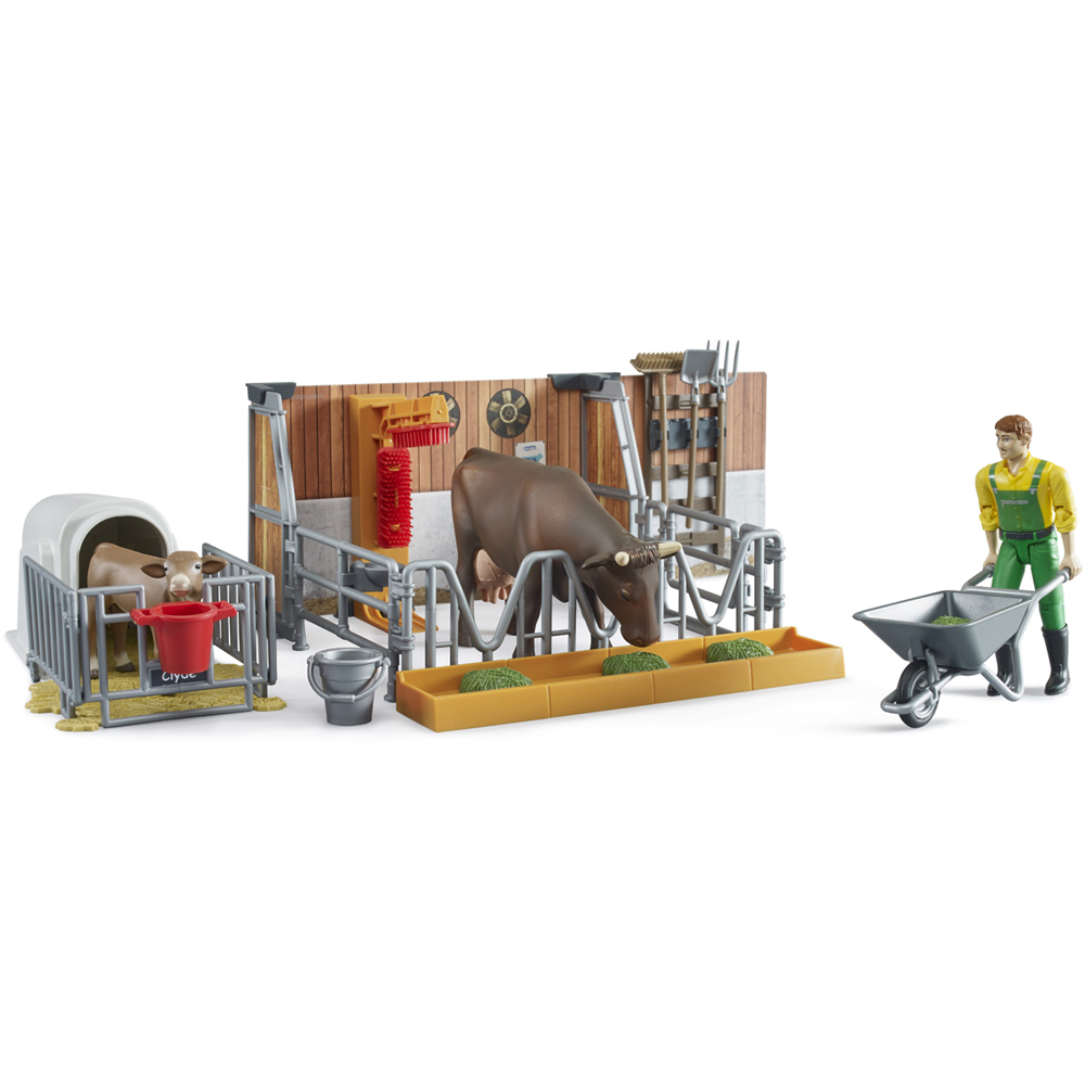 Bruder Bworld Cow and Calf Barn with Farmer Figure and Accessories Image 2