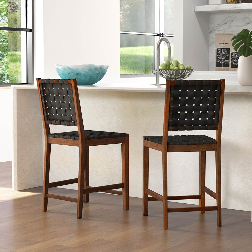 Costway Brown Woven Bar Stool Set of 2 Image 3