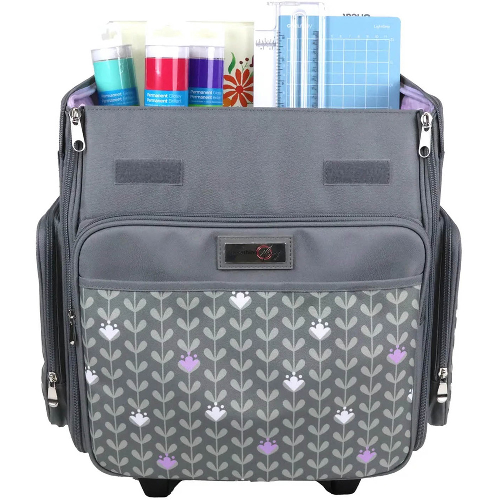 Everything Mary EVM12737-11 Grey and Purple Rolling Tote Bag 35.6 x 21.6 x 38.7cm Image 2