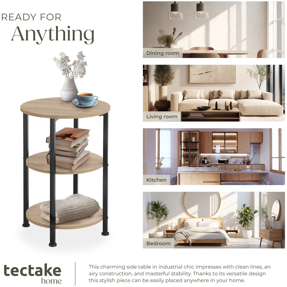 Tectake Colchester 2 Shelf Sonoma Oak Round Bedside Table Image 6