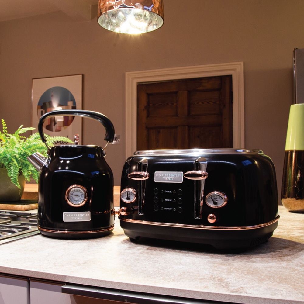 Charles Bentley Black and Rose Gold Kettle and Toaster Set Image 2