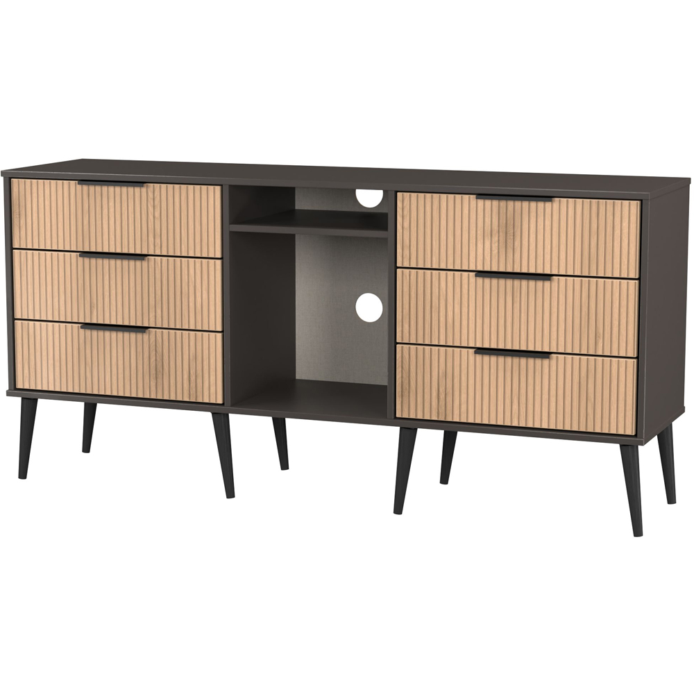 Crowndale Hong Kong 6 Drawer Slatt Effect and Graphite Wide TV Sideboard Ready Assembled Image 4