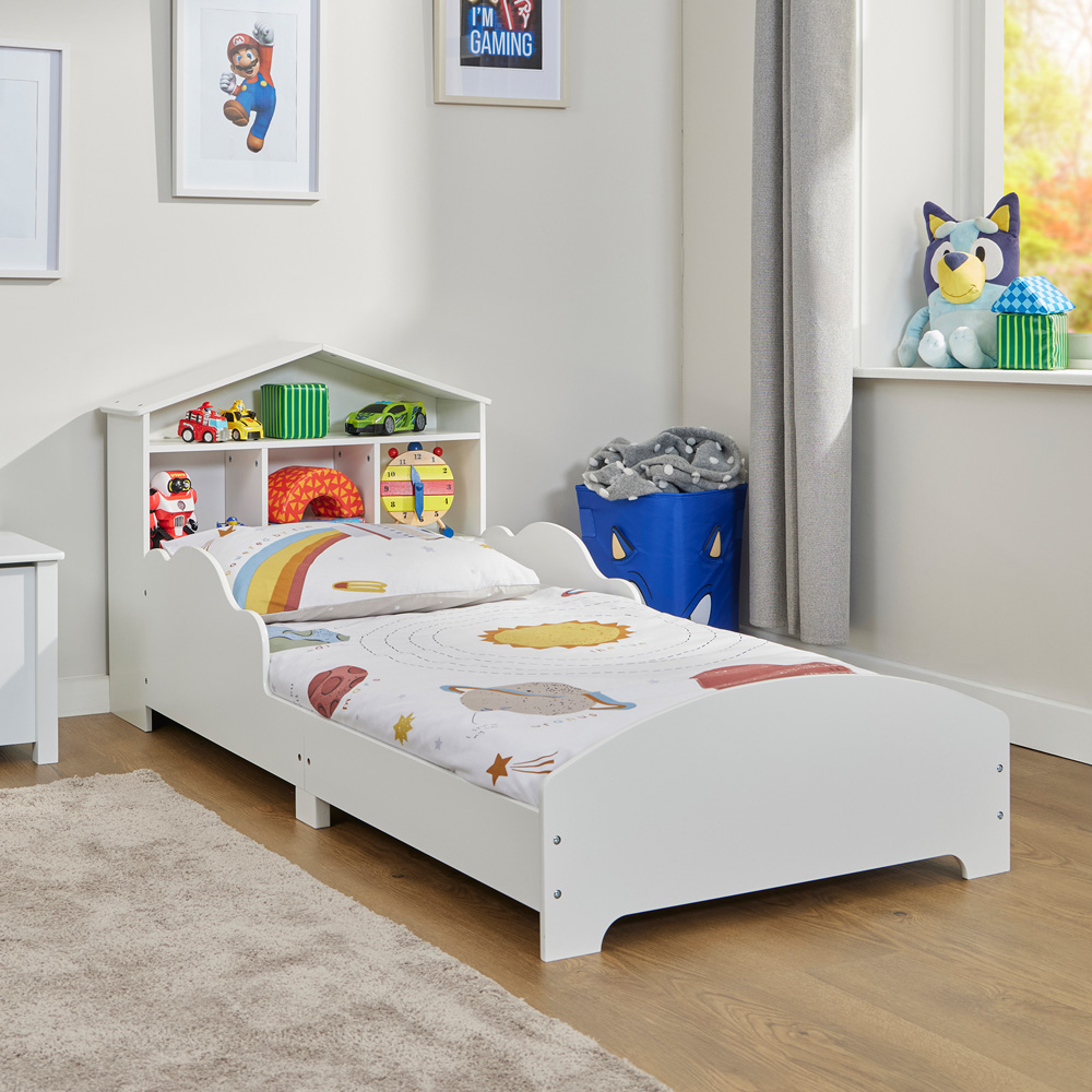 Liberty House Toys Kids White Toddler Bed with Bookcase Image 1