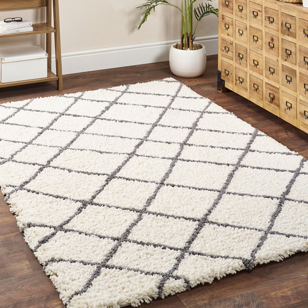 Origins Artisan Diamond White Grey Rug 120 x 170cm Image 2