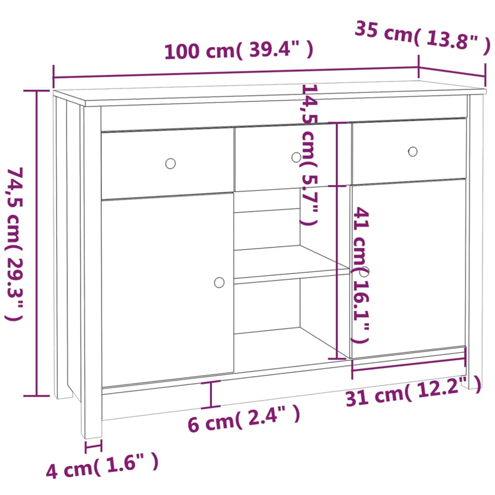 vidaXL 2 Door 3 Drawer 2 Shelf Black Wooden Sideboard Image 9