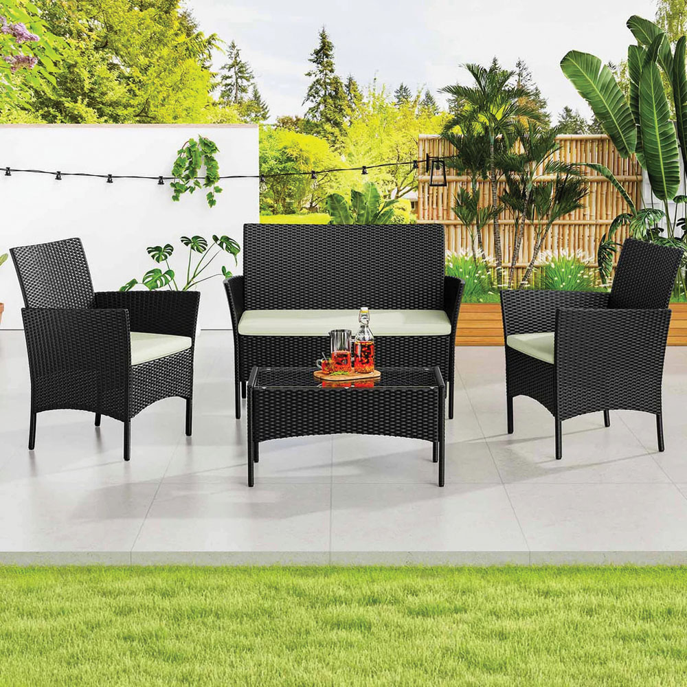 Rattrix 4 Seater Black Rattan Garden Furniture Set with Cushion Image 1