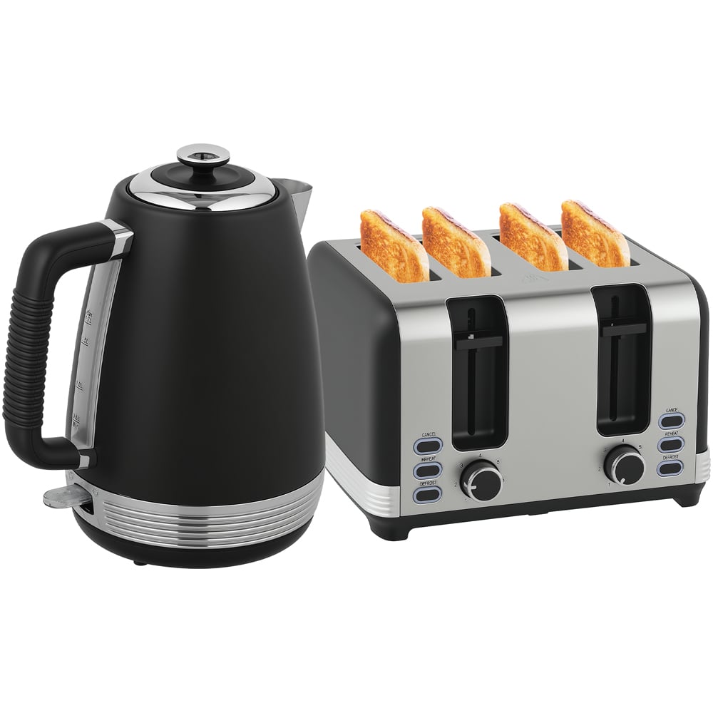 HOMCOM 800-267V70BK Black 1.7L Quick Boil Kettle 3000W and 4 Slice Toaster Set Image 1