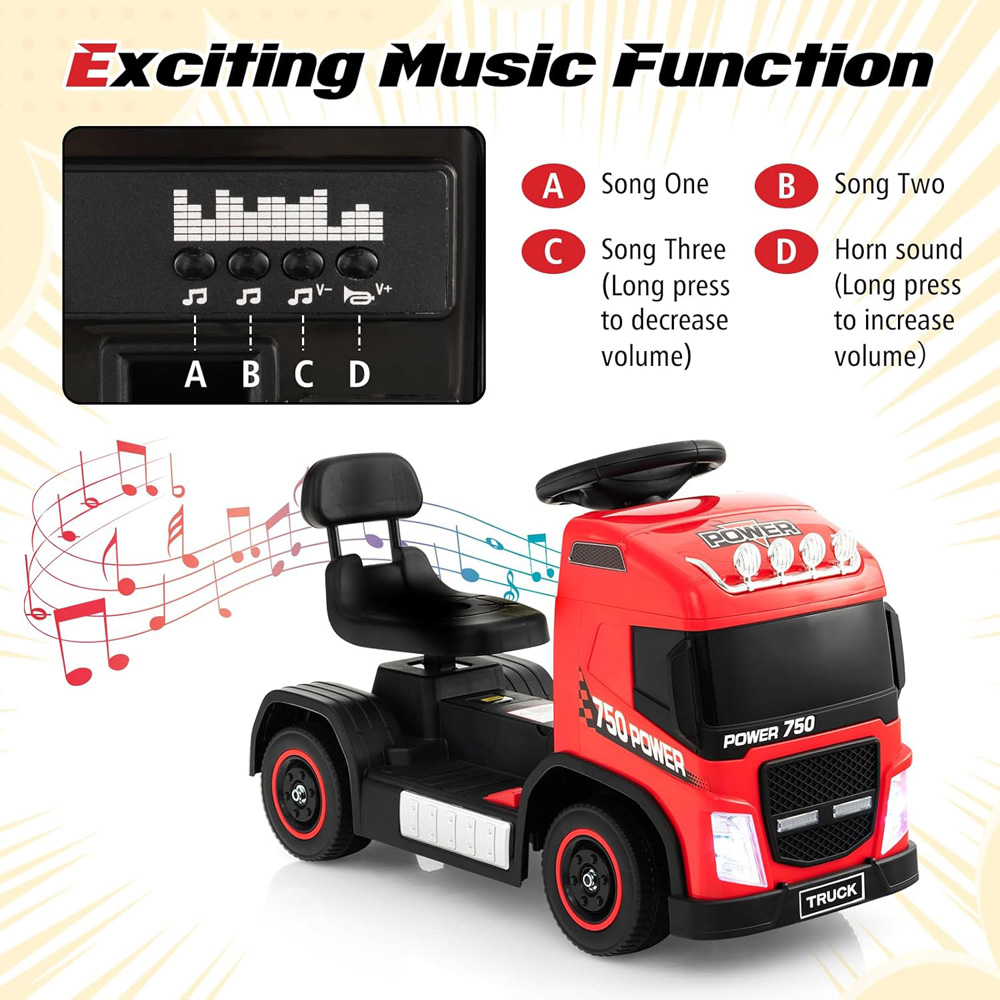 Costway Red Electric Ride-On Truck with Adjustable Seat and LEDs Image 4