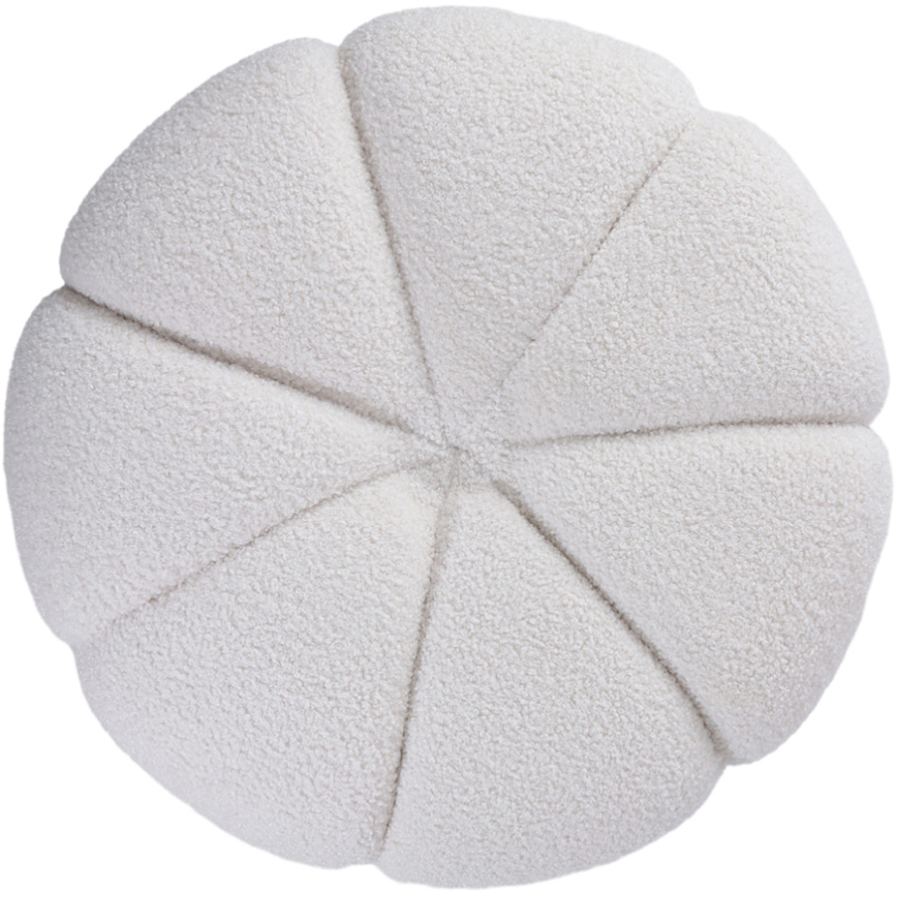 Living and Home White Round Teddy Fabric Footstool Image 3