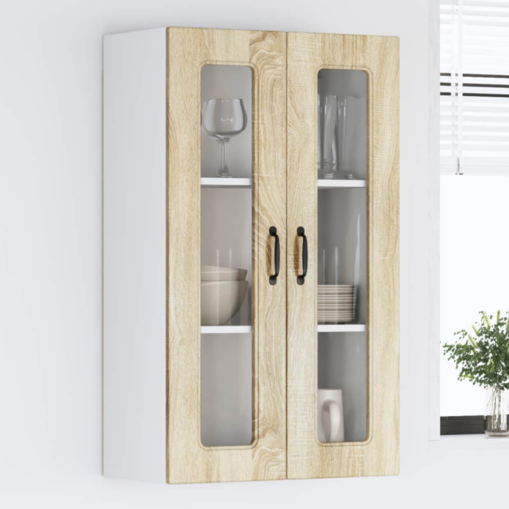 vidaXL 2 Glass Door Sonoma Oak Kitchen Wall Cabinet Image 1