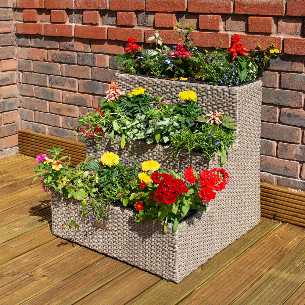 Rowlinson 3 Tier Natural Rattan Planter Image 2