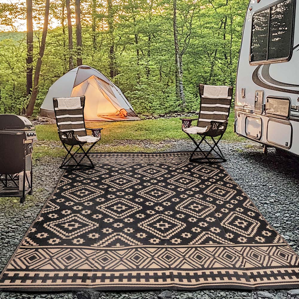 Green Decore Venice Camping and Picnic Black and Beige Rug 270 x 360cm 2 Pack Image 2