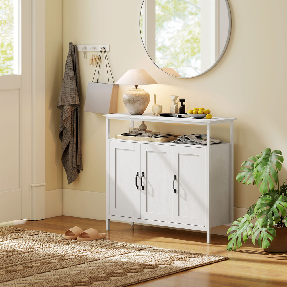 Portland 3 Door Single Shelf White Industrial Kitchen Sideboard Image 5