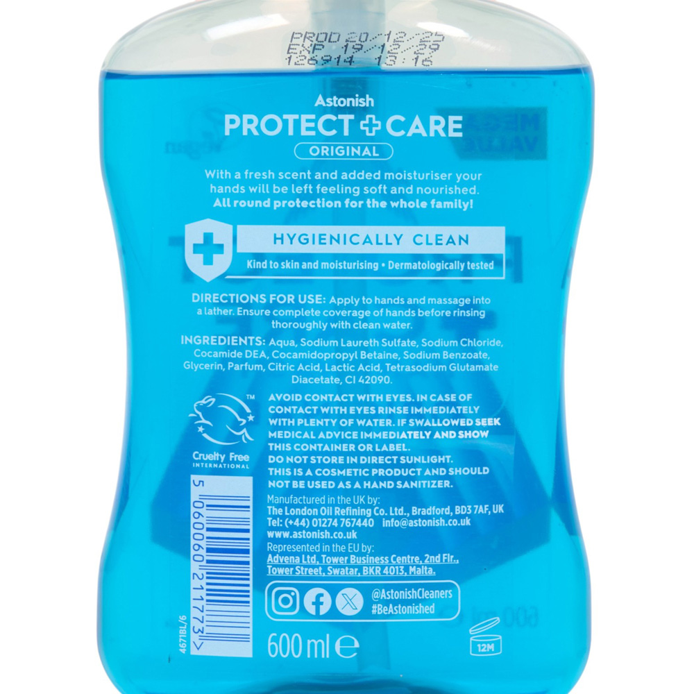 Astonish Protect and Care Antibacterial Original Moisturising Handwash 650ml Image 3