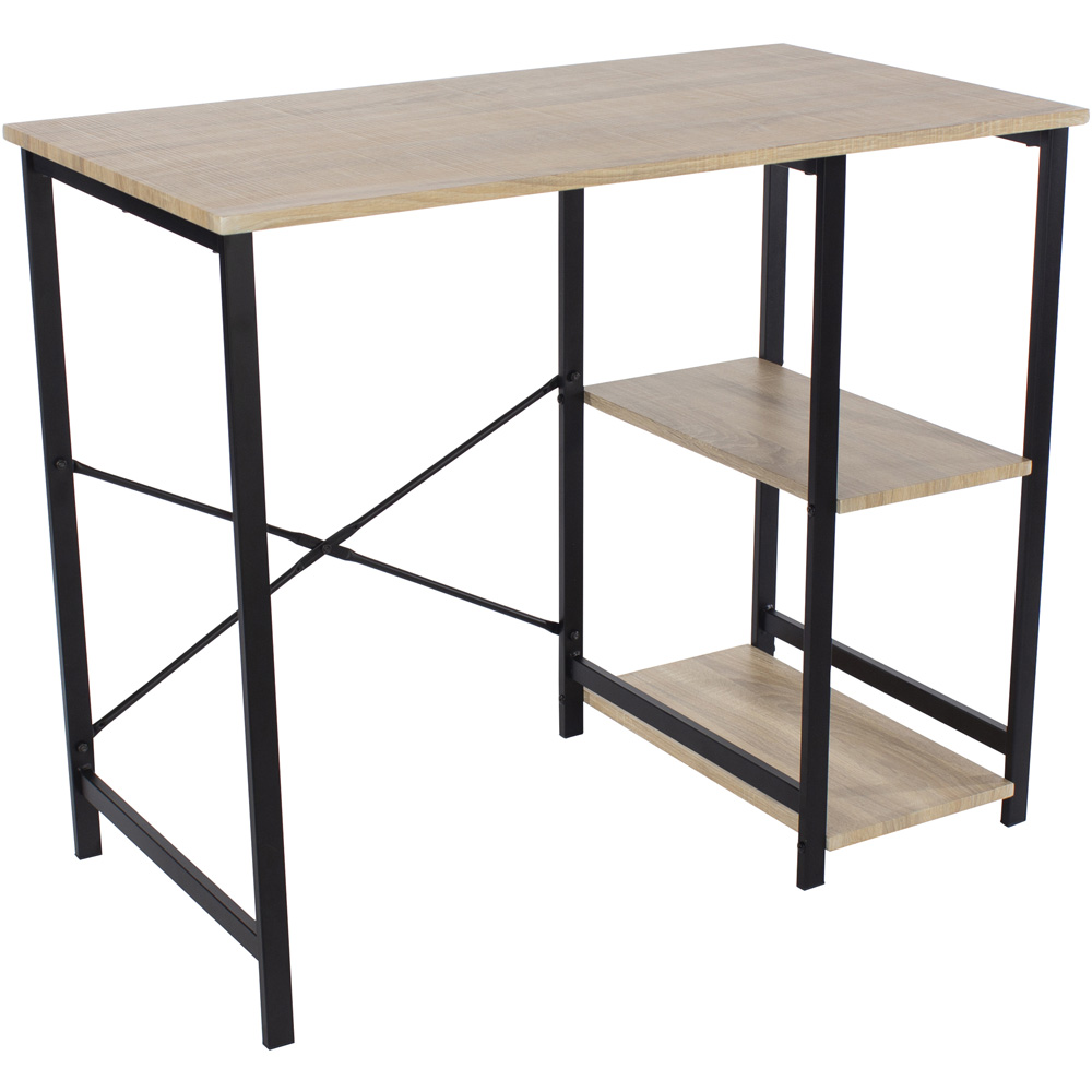 Loft Metal Legs Home Office Study Desk with Side Storage Oak Effect and Black Image 4