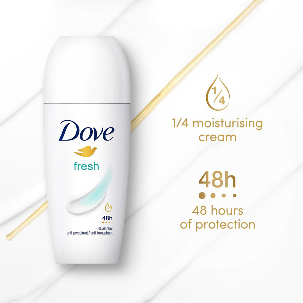 Dove Fresh Anti-Perspirant 48H Sweat and Odour Protection Roll On 50ml 24 Pack Image 4