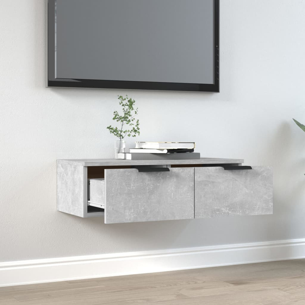 vidaXL 2 Drawer Concrete Grey Wall Mounted Cabinet Image 8