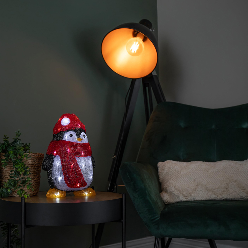 Samuel Alexander White LED Light Up Acrylic Penguin with Scarf Christmas Decoration 30cm Image 3