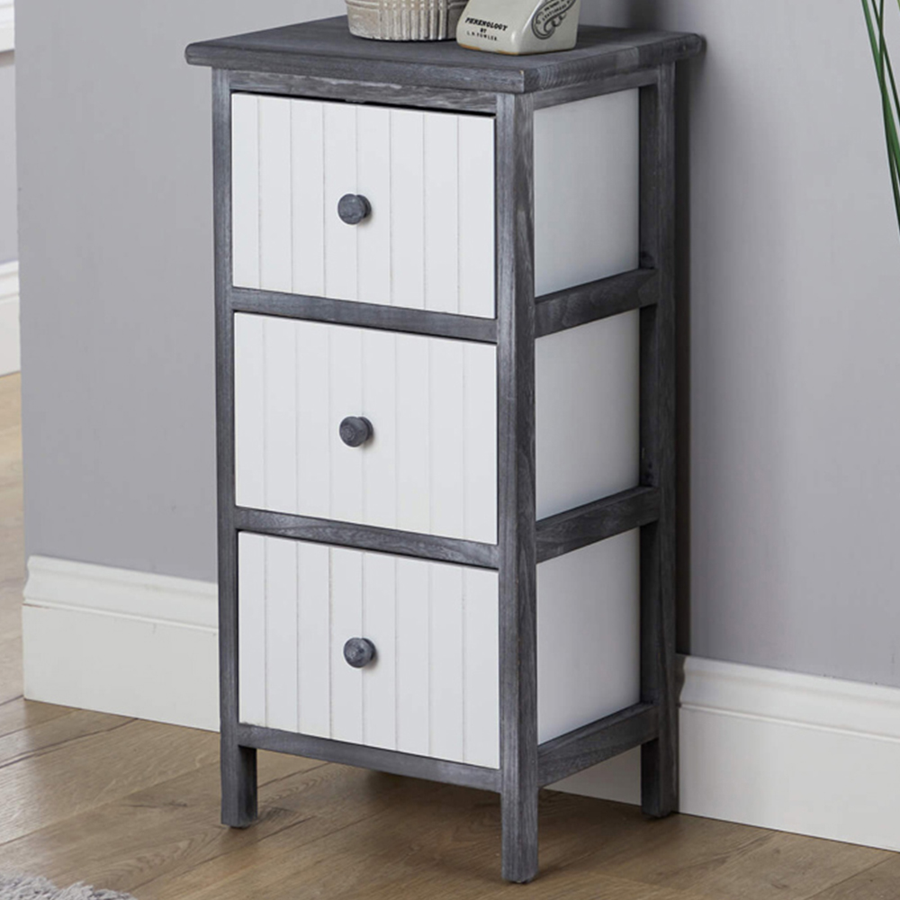 Home Source Mosbach 3 Drawer Black and White Solid Wooden Storage Unit Image 1