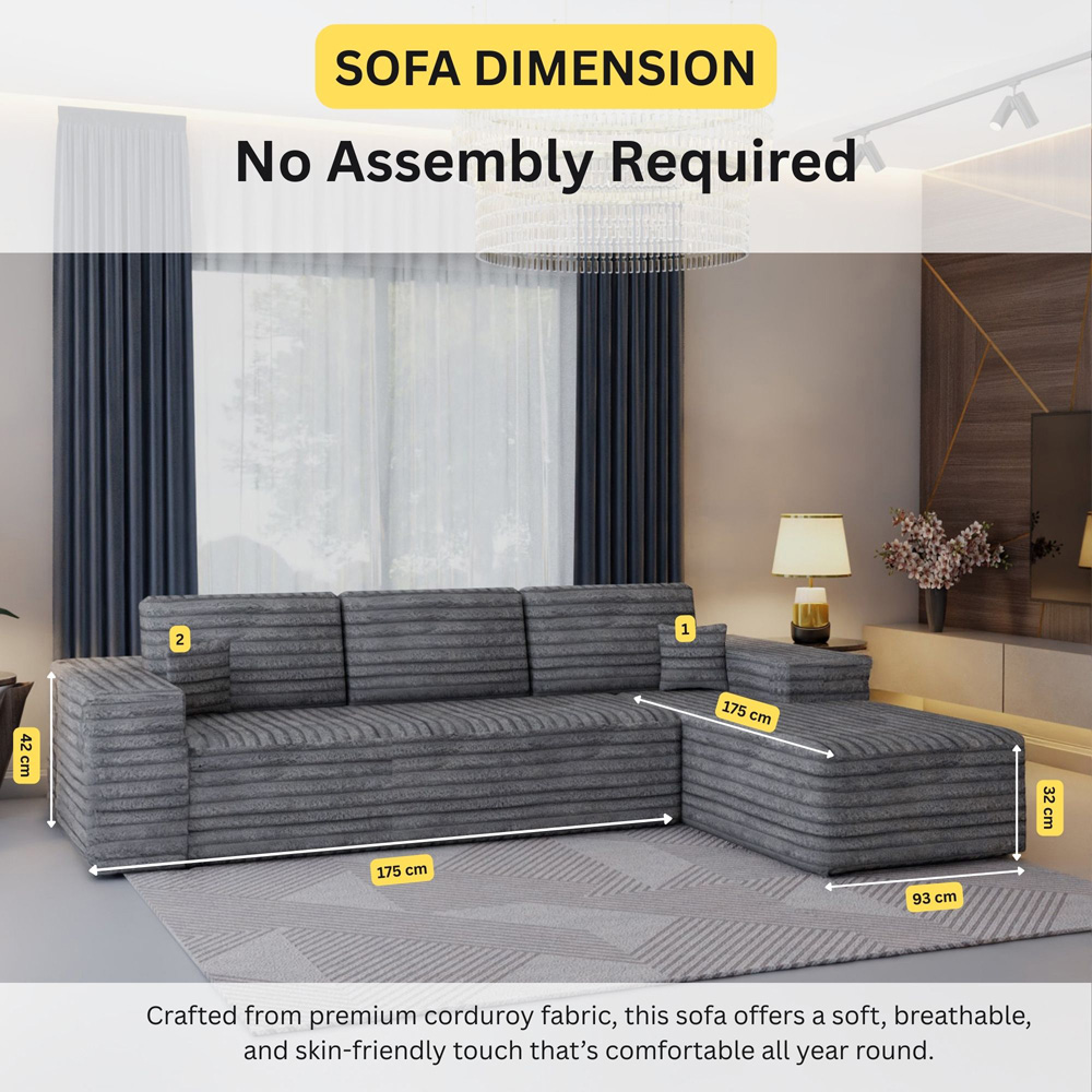 Sliding Wardrobes 4U 3 Seater L Shaped Grey Corner Sofa with Reversible Chaise Image 8