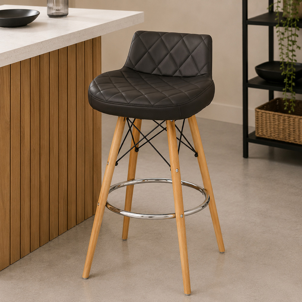 Premier Housewares Stockholm Black Leather Effect Seat Bar Stool Image 3