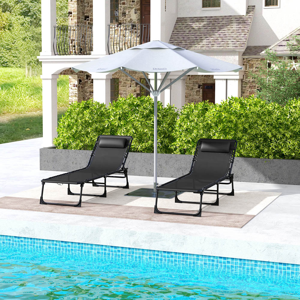 Outsunny Set of 2 Black Foldable Cot Sun Lounger Image 7