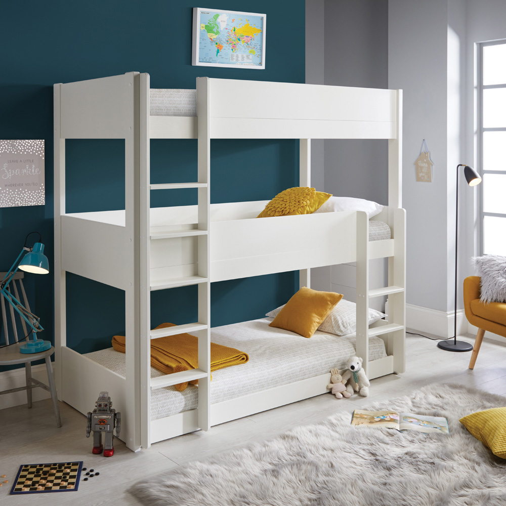 Bedmaster Snowdon 3 Tier White Bunk Bed with Orthopaedic Mattresses Image 1