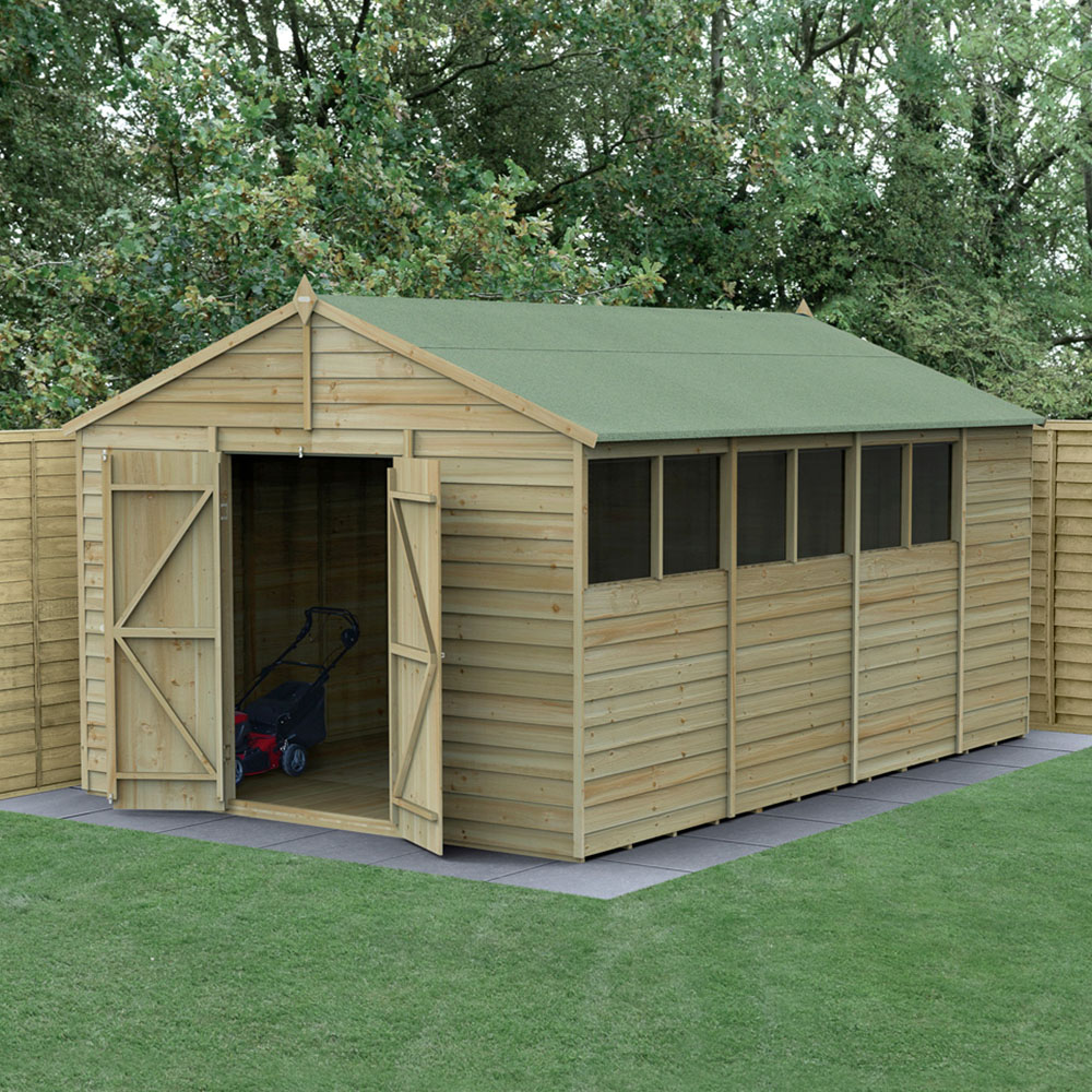 Forest Garden 4LIFE 10 x 15ft Double Door 6 Windows Apex Shed Image 2