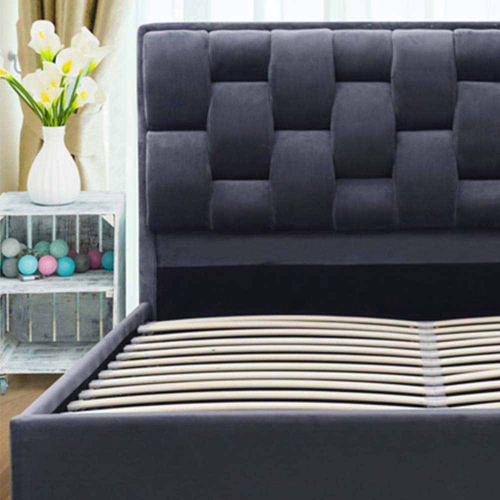 Brooklyn King Size Grey Plush Velvet Storage Ottoman Bed Image 3