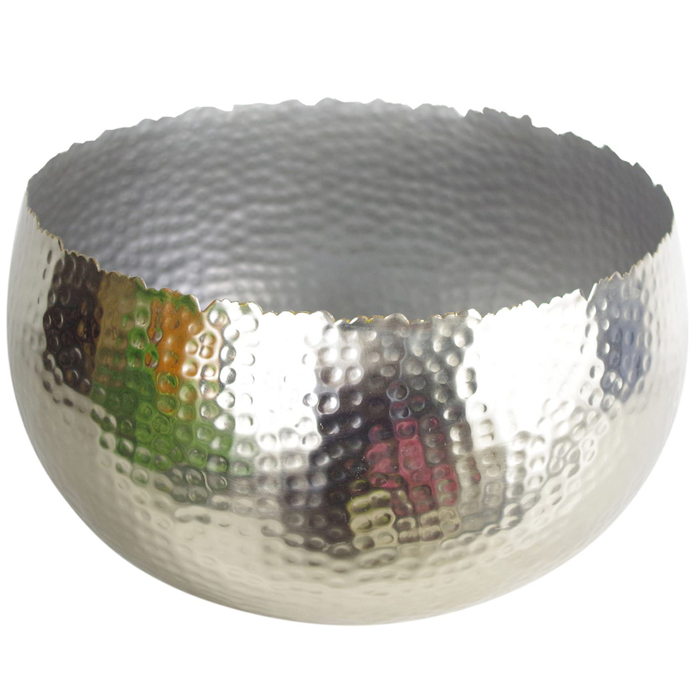 Leaf Hammered Silver Curvy Edge Metal Bowl 32 x 20cm Image 1
