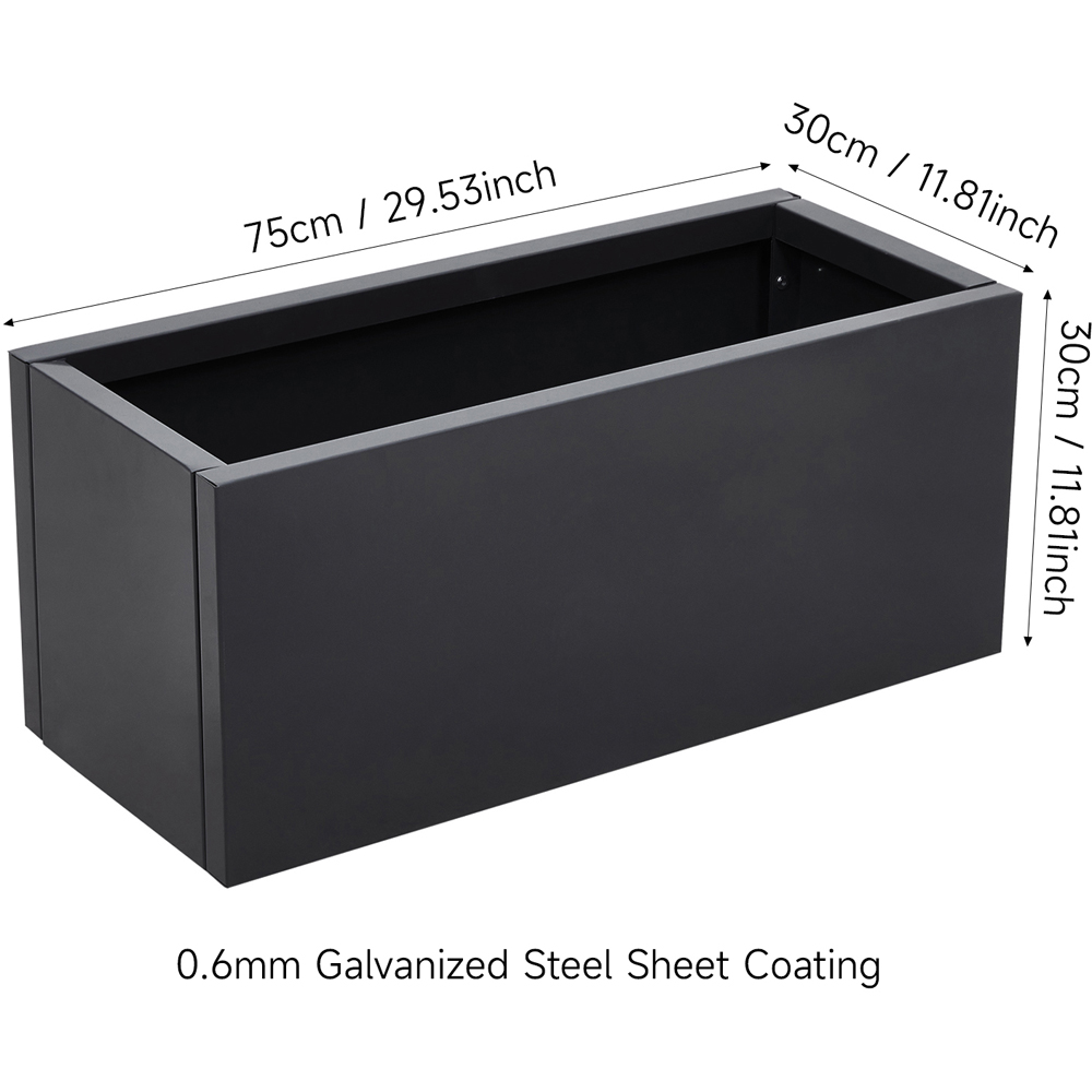 Living and Home Black Metal Rectangular Planter Box 75L Image 6