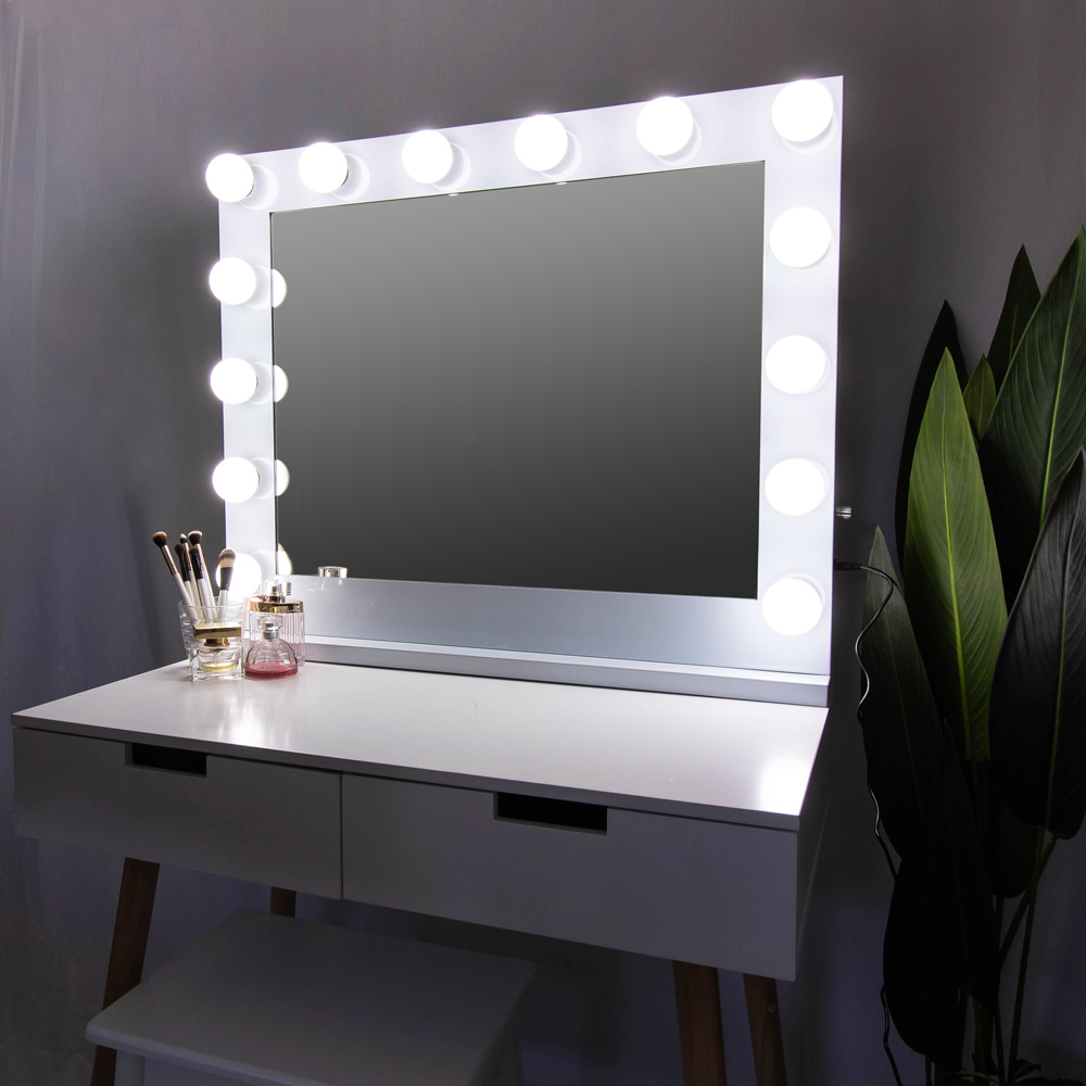 Jack Stonehouse White Marilyn Hollywood Vanity Mirror with 14 LED Bulbs Image 2