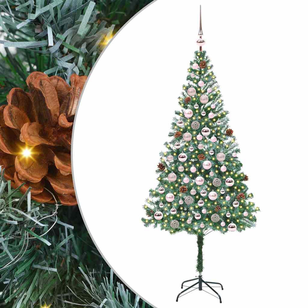 vidaXL Pre-Lit Pink Baubles Green Artificial Christmas Tree 6ft Image 2